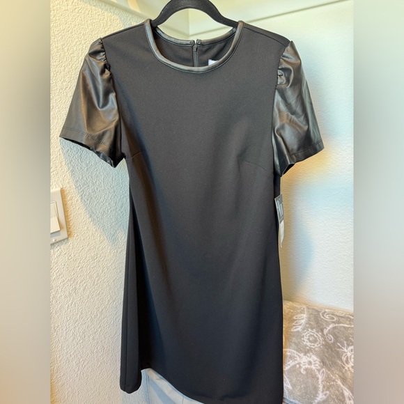 Nine West Dresses & Skirts - Nine West Black Mini Dress with Leather Sleeves